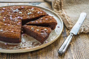 Chocolate brownie cake with prunes