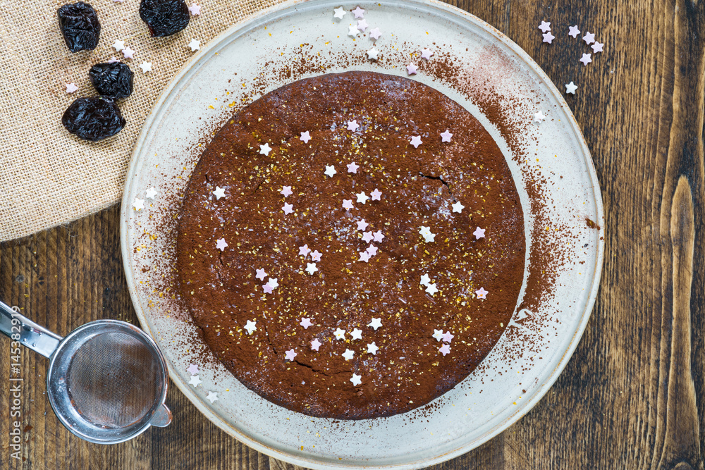 Sticker Chocolate brownie cake with prunes