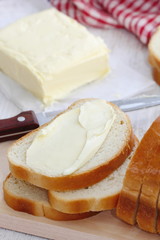Bread with butter for breakfast