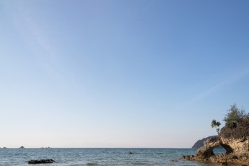 beautiful scene, tropical sea and beach with blue sky background in koh phayam at ranong province southeast asia Thailand