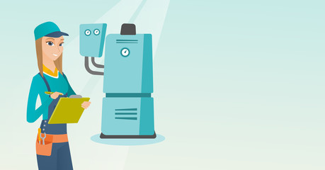 Obraz premium Confident plumber with clipboard.