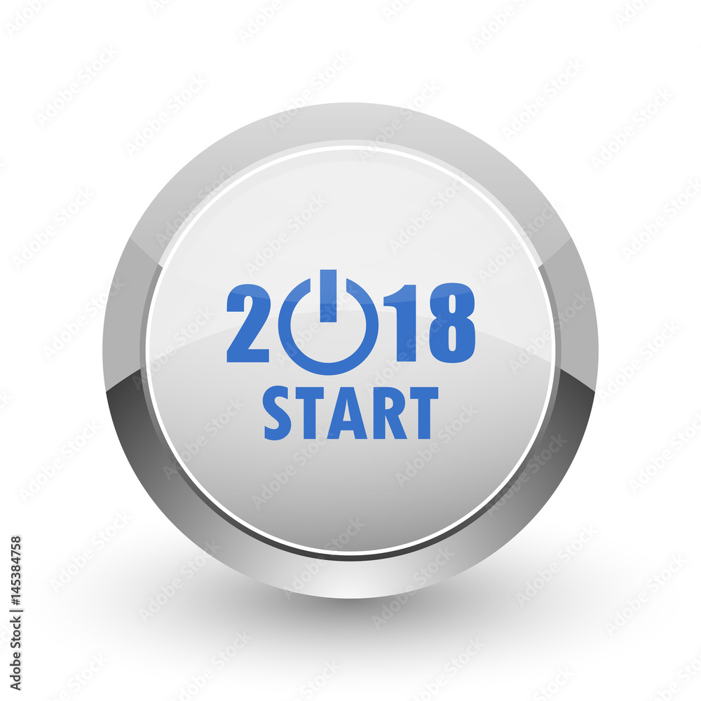 Poster new year 2018 chrome border web and smartphone apps design round glossy icon.