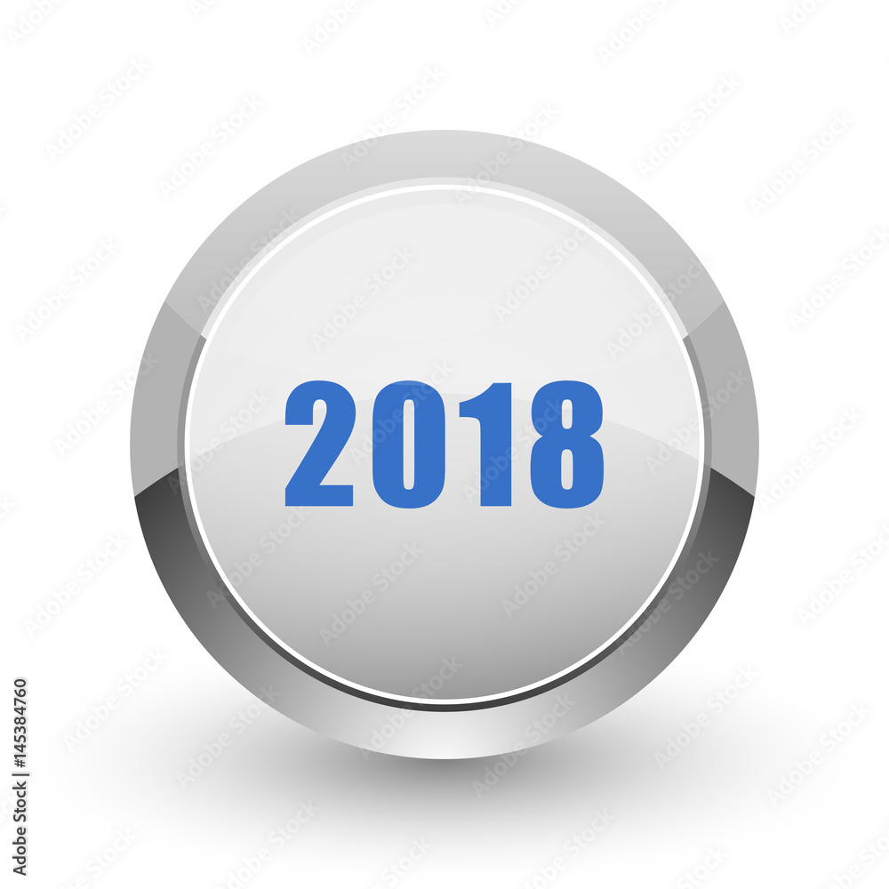 Aufkleber New year 2018 chrome border web and smartphone apps design round glossy icon.