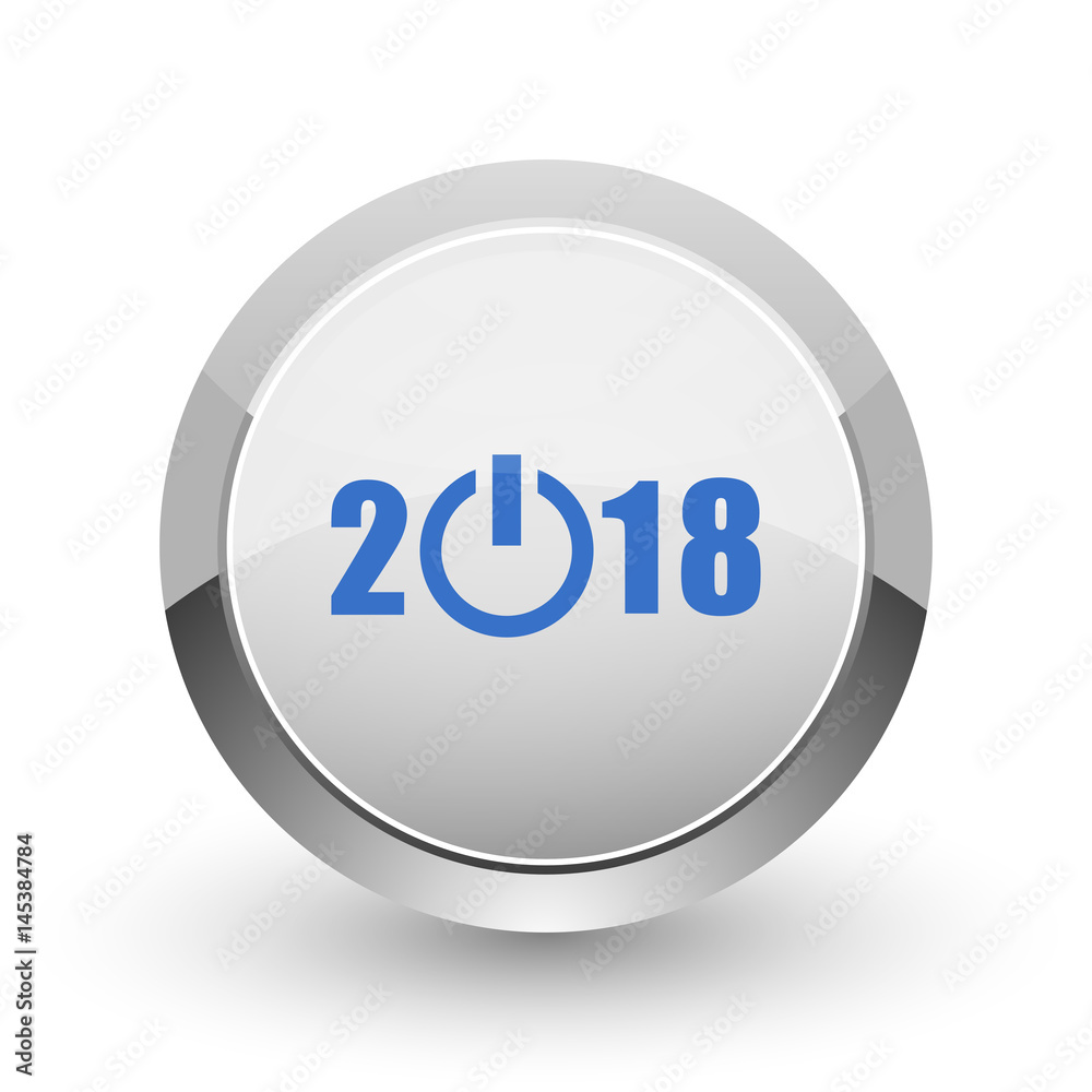 Poster new year 2018 chrome border web and smartphone apps design round glossy icon.