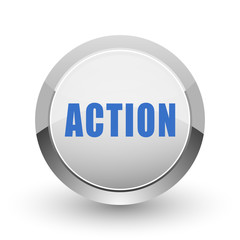 Action chrome border web and smartphone apps design round glossy icon.