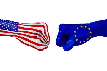USA and European Union flag. Concept fight, business competition, conflict