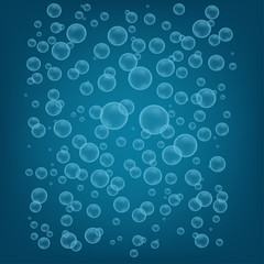 Blue realistic water or soap bubbles. Vector illustration
