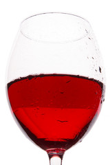 A glass of wine on a white background.