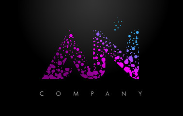 AN A N Letter Logo with Purple Particles and Bubble Dots