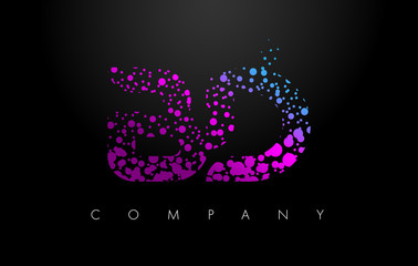 BD B D Letter Logo with Purple Particles and Bubble Dots