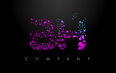 BH B H Letter Logo with Purple Particles and Bubble Dots