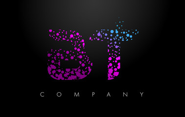 BT B T Letter Logo with Purple Particles and Bubble Dots
