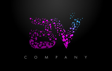 BV B V Letter Logo with Purple Particles and Bubble Dots