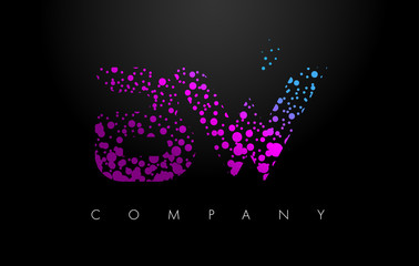 BW B W Letter Logo with Purple Particles and Bubble Dots