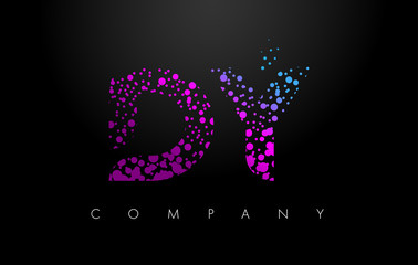 DY D Y Letter Logo with Purple Particles and Bubble Dots