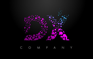 DX D X Letter Logo with Purple Particles and Bubble Dots