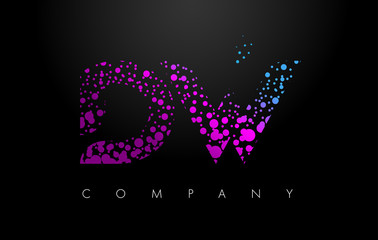 DW D W Letter Logo with Purple Particles and Bubble Dots