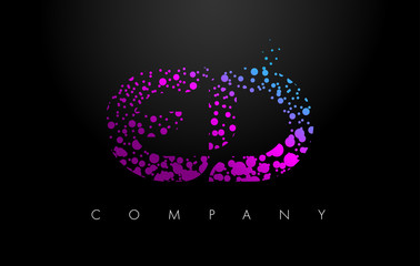 ED E D Letter Logo with Purple Particles and Bubble Dots