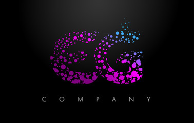 EG E G Letter Logo with Purple Particles and Bubble Dots