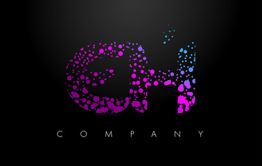 EH E H Letter Logo with Purple Particles and Bubble Dots