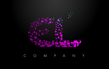 EL E L Letter Logo with Purple Particles and Bubble Dots