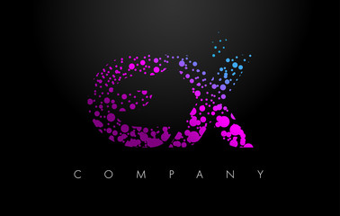 EX E X Letter Logo with Purple Particles and Bubble Dots