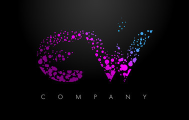 EW E W Letter Logo with Purple Particles and Bubble Dots