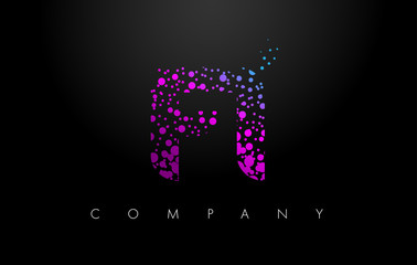 FI F I Letter Logo with Purple Particles and Bubble Dots