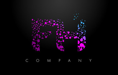 FH F H Letter Logo with Purple Particles and Bubble Dots