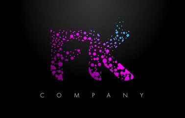 FK F K Letter Logo with Purple Particles and Bubble Dots