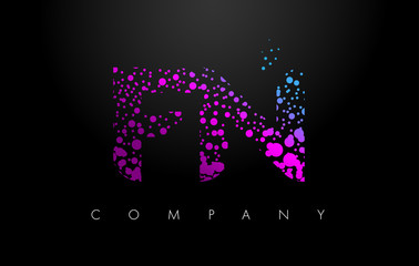 FN F N Letter Logo with Purple Particles and Bubble Dots