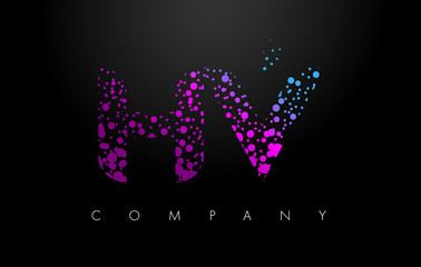 HV H V Letter Logo with Purple Particles and Bubble Dots