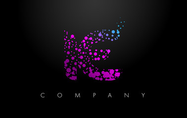 IE I E Letter Logo with Purple Particles and Bubble Dots
