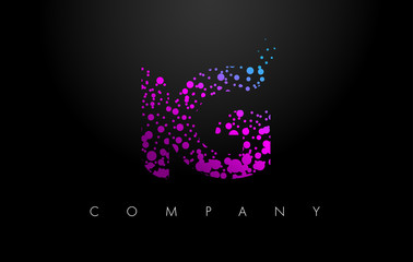 IG I Q Letter Logo with Purple Particles and Bubble Dots