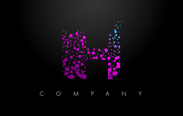 IH I H Letter Logo with Purple Particles and Bubble Dots
