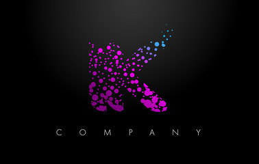 IK I K Letter Logo with Purple Particles and Bubble Dots