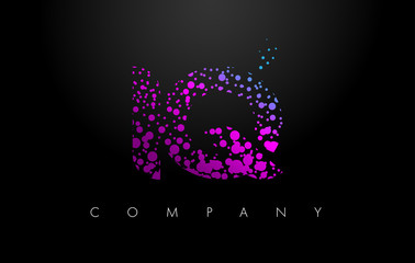 IQ I Q Letter Logo with Purple Particles and Bubble Dots