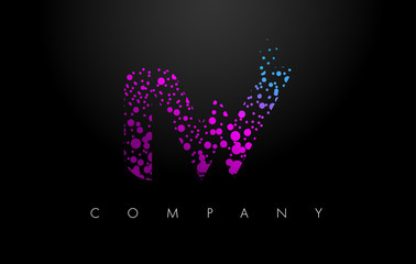 IW I W Letter Logo with Purple Particles and Bubble Dots