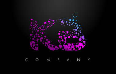 KB K B Letter Logo with Purple Particles and Bubble Dots