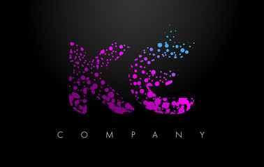 KE K E Letter Logo with Purple Particles and Bubble Dots