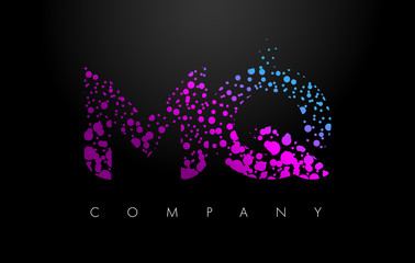 MQ M Q Letter Logo with Purple Particles and Bubble Dots