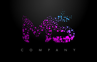 MS M S Letter Logo with Purple Particles and Bubble Dots