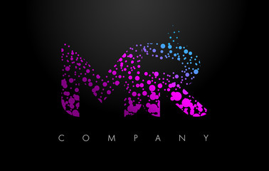 MR M R Letter Logo with Purple Particles and Bubble Dots