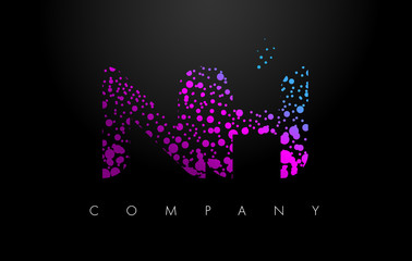 NH N H Letter Logo with Purple Particles and Bubble Dots