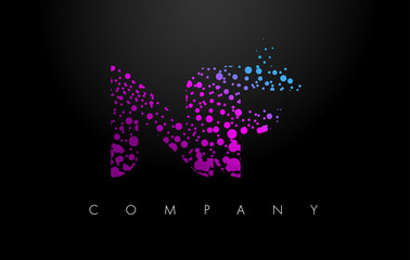 NF N F Letter Logo with Purple Particles and Bubble Dots