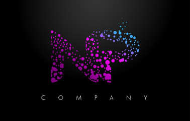 NP N P Letter Logo with Purple Particles and Bubble Dots