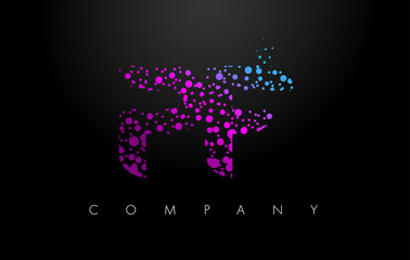 PF P F Letter Logo with Purple Particles and Bubble Dots