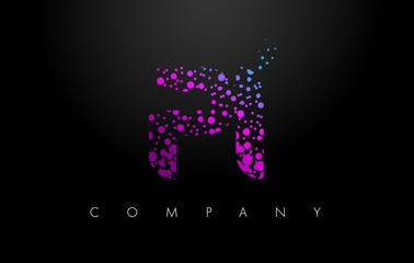PI P I Letter Logo with Purple Particles and Bubble Dots