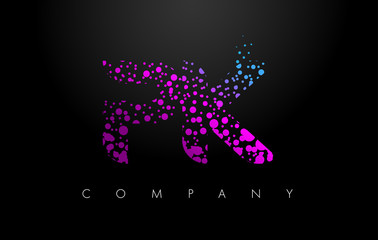 PK P K Letter Logo with Purple Particles and Bubble Dots