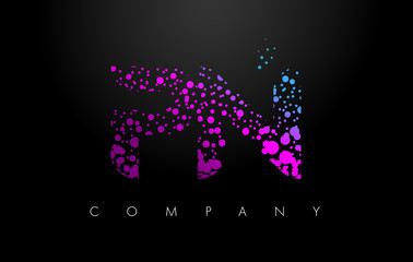 PN P N Letter Logo with Purple Particles and Bubble Dots